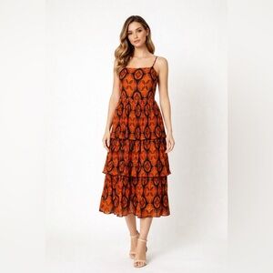 Never Fully Dressed Henrietta Midaxi Dress NWT Boho Tiered Print Size 2